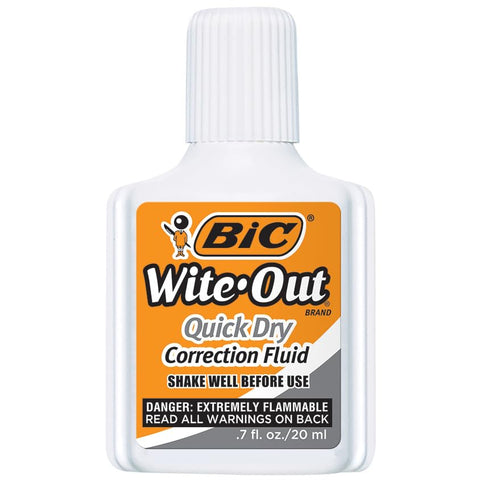 BIC Wite-Out Quick Dry Correction Fluid, 20mL, White, Goes on Easy with A Reduced Dry Time, 1-Count Pack