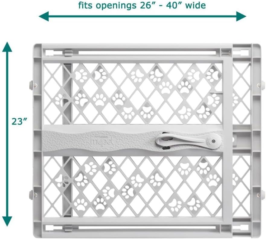 MYPET North States Paws Portable Pet Gate: 26-40" Wide. Pressure Mount. No Tools Needed. Made in USA. Dog Gate 23" Tall, Expandable, Durable Dog Gates for Doorways, Light Gray