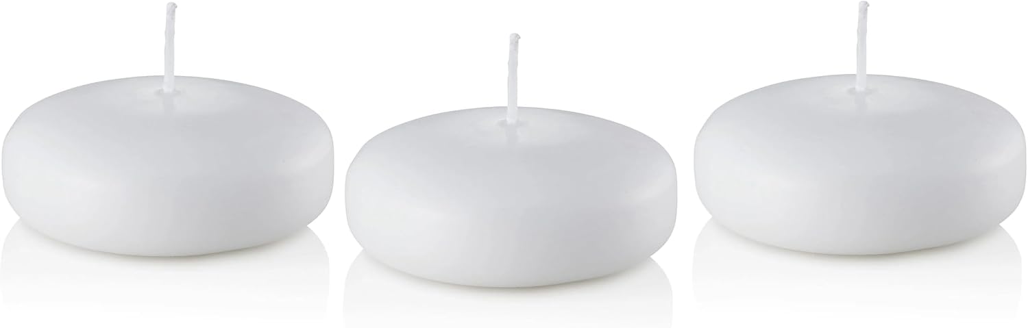 D'light Online Large White Floating Candles 3 Inch Wax Discs for Events, Weddings, Spa, Home Decor, Special Occasions, Cylinder Vases, Centerpieces, Pool and Holidays (Large - 3" (Set of 36), White)