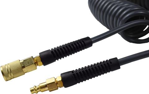 YOTOO Polyurethane Recoil Air Hose, Air Compressor Hose 1/4" Inner Diameter by 25' Long with Bend Restrictor, 1/4" Industrial Quick Coupler and Plug, Gray