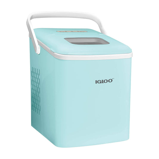 Igloo ICEB26HNAQ Automatic Self-Cleaning Portable Electric Countertop Ice Maker Machine With Handle, 26 Pounds in 24 Hours, 9 Ice Cubes Ready in 7 minutes, With Ice Scoop and Basket, Aqua