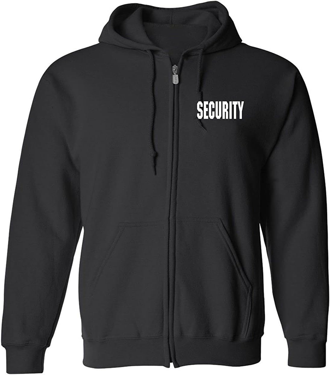 RYNO GEAR Men's Security Guard Silkscreen Front & Back Black Full Zip Hoodie, Fleece Hoodie.