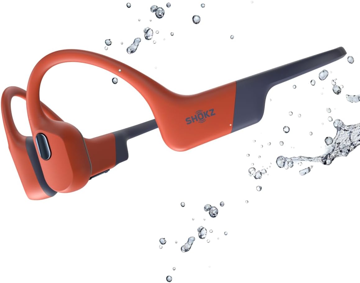 SHOKZ OpenSwim Pro Open-Ear MP3 Headphones, Red, IP68 Waterproof, 32GB MP3
