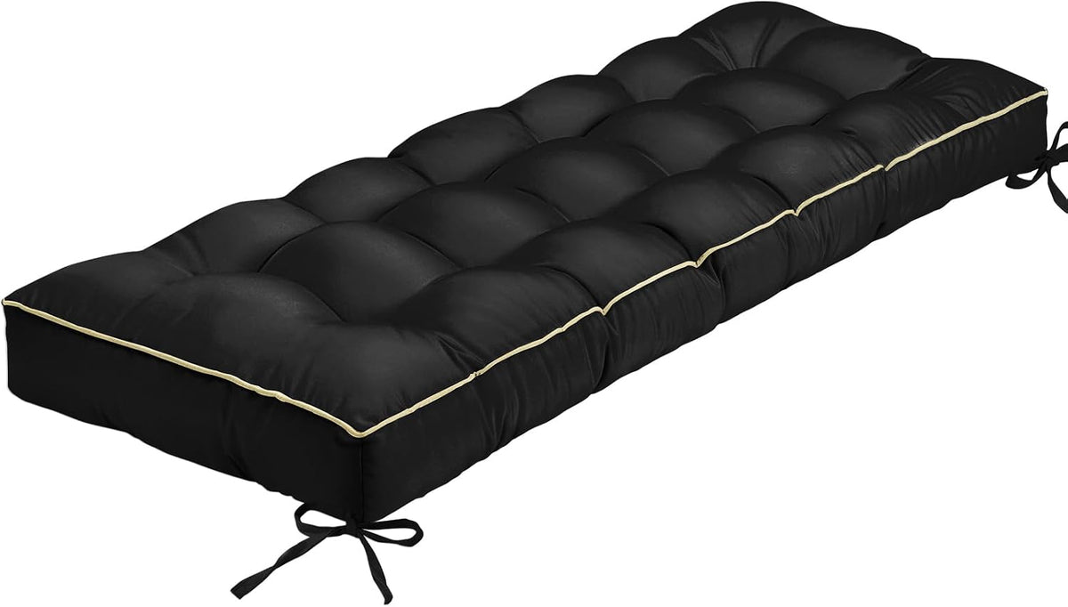 Outdoor Bench Cushion, Tufted Patio Seat Pad for Garden Bench, Porch Swing, Indoor/Outoor Furniture (Black, 60X18X5)