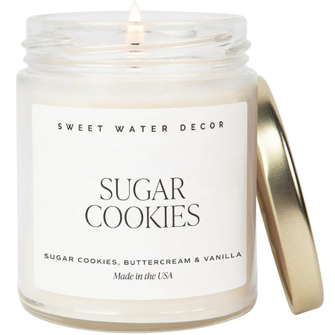 Sweet Water Decor Sugar Cookies Candle - Sugar Cookies, Vanilla, and Buttercream Scented Soy Christmas Candles and Decor for Home - 9oz. Clear Jar Soy Candle, Made in the USA