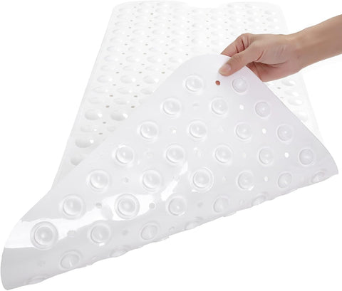 Bathtub and Shower Mats, Extra Long Non-Slip Bath Tub Mat 39 x 16 Inch, Machine Washable Bathmat with Suction Cups & Drain Holes for Bathroom Floor, White