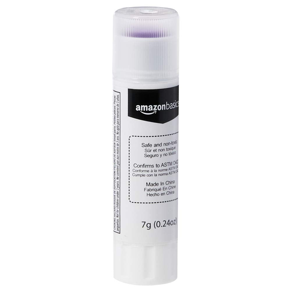 Amazon Basics Purple Washable School Glue Sticks for Classroom Supplies and Craft Projects, Dries Clear, 0.24-oz Stick, 60-Pack