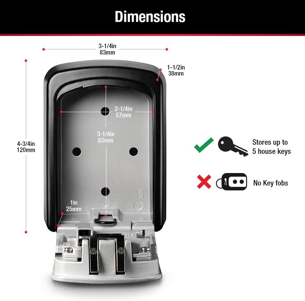 Master Lock Combination Wall Mount Key Lock Box Holds 5 Keys, Black, 5401EC | Wall Mounted Key Lock Box For Realtors, Landlords, Property Managers For Secure Key Storage, Resettable 4-digit Code