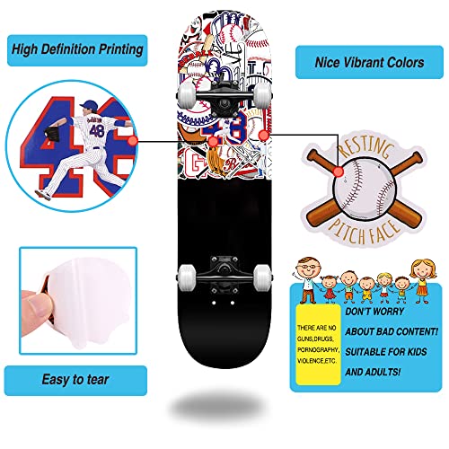 JOICEE 50pcs Baseball Stickers，Waterproof Vinyl Baseball Tattoos for Kids Teens Boys Adults, Sports Decals for Snowboard Laptop Water Bottles Hydro Flasks Phone Guitar Skateboard Computer