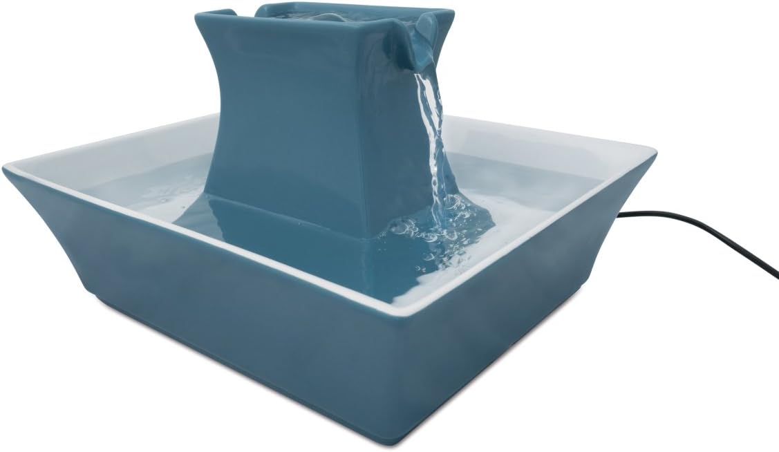 PetSafe Cat and Dog Water Fountain - Automatic Water Dispenser - Drinkwell Pagoda Ceramic Fountain for Pets - Filter Included - Blue - 70 oz, Model:PWW00-14898