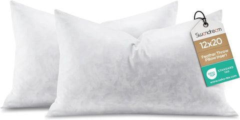 12x20 Feather Lumbar Pillow Inserts, Decorative Throw Pillow Inserts for Covers, Fuller Fit with Soft Support for Bed and Couch, Set of 2