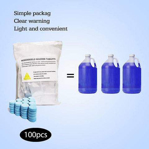 DOKIKO 100 Pcs Atuo Windshield Washer Tablets,Windshield Wiper Fluid,1 Pack Makes 105 Gallons,1 Piece Makes 1.05 Gallons(Winter: Use With De-icer or Methanol)