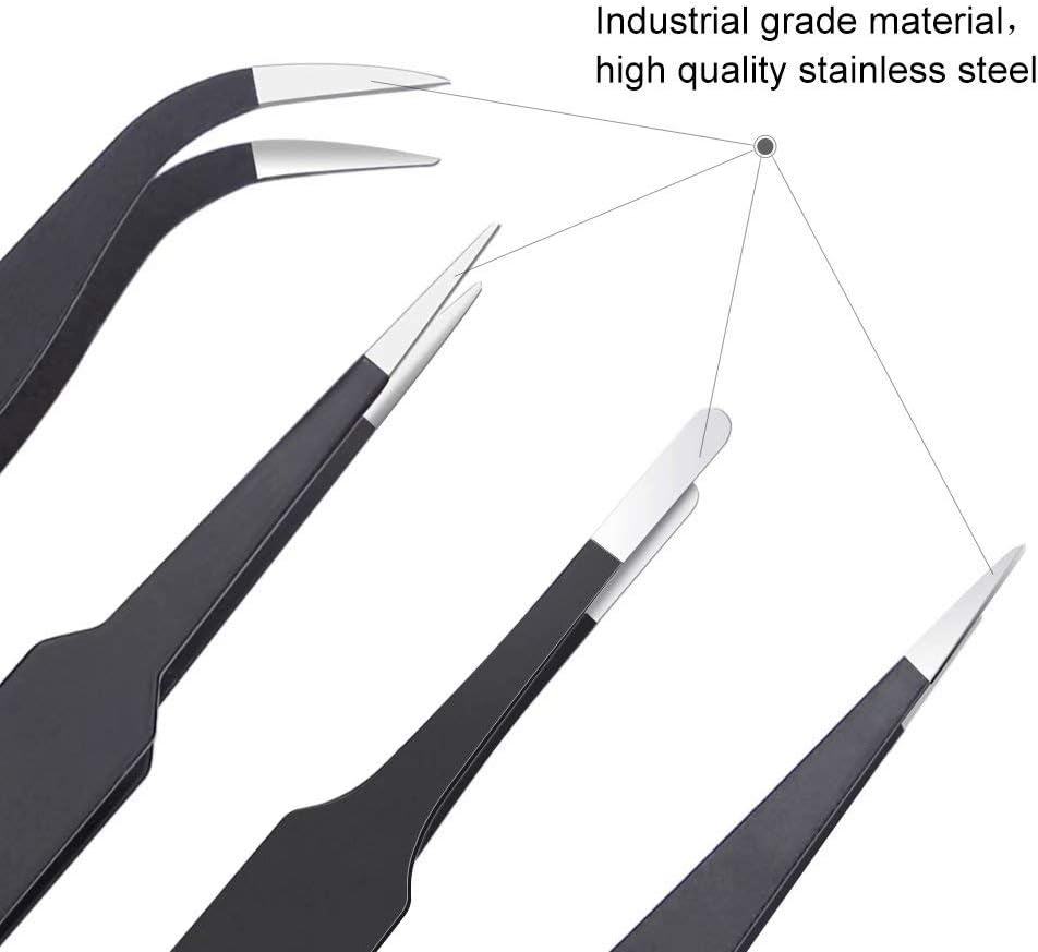 6PCS Precision Tweezers Set, Upgraded Anti-Static Stainless Steel Tweezers