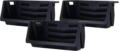 Mighty Tuff Heavy Duty Nesting Stack Bins, Pack of 3, Extra-Large Handles, Wide Front Opening, Interlocking, Stack Vertically, Holds Up to 100 Pounds, Black