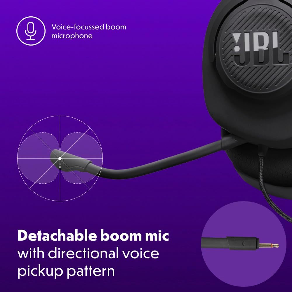 JBL Quantum 100M2 Wired Gaming Headset, Detachable Mic - Black