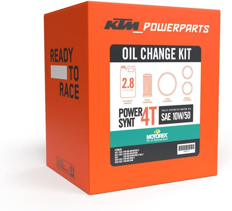 KTM Oil change kit for 890cc engines (2.8L Motorex 10W-50, filter and gaskets) U6923153