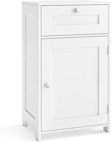 GIANTEX Floor Bathroom Storage Cabinet with Door and Drawer (White)