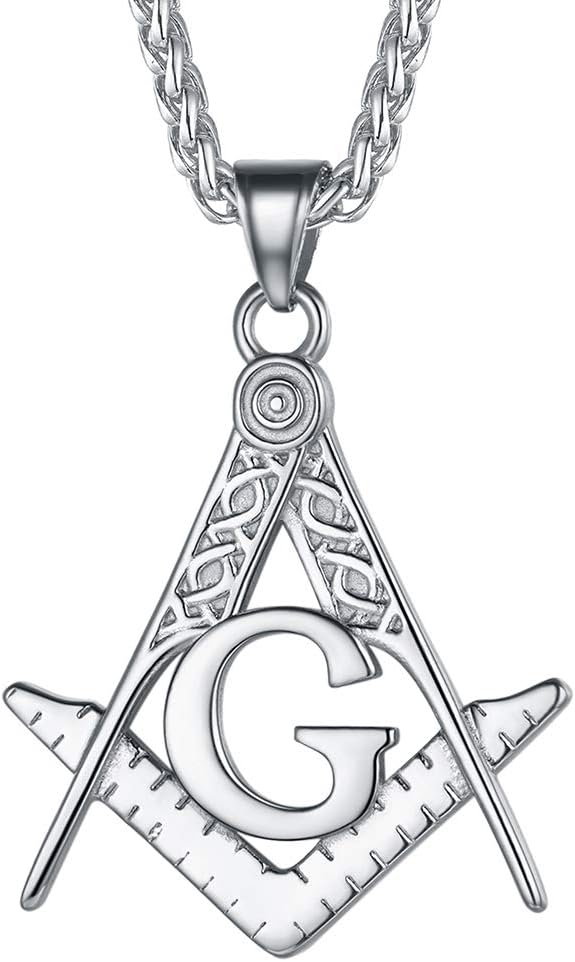 FaithHeart Masonic Necklace for Men, Freemason Compass Symbol 18K Gold Plated/Stainless Steel Free and Accepted Masons Pendant Jewelry with Gift Box