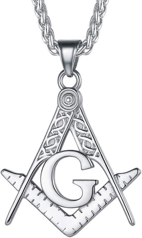 FaithHeart Masonic Necklace for Men, Freemason Compass Symbol 18K Gold Plated/Stainless Steel Free and Accepted Masons Pendant Jewelry with Gift Box