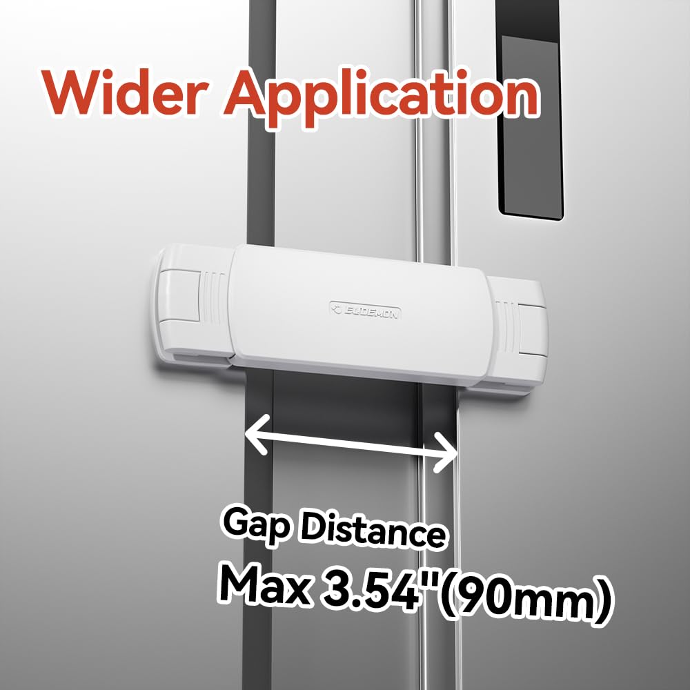 EUDEMON 1 Pack Latest French Fridge Lock French Door Refrigerator/Freezer Lock Apply to Max 3.54"(90mm) Two Door Gap Distance for Kids & Babies,Easy to Install no Tools Need or Drill (White)