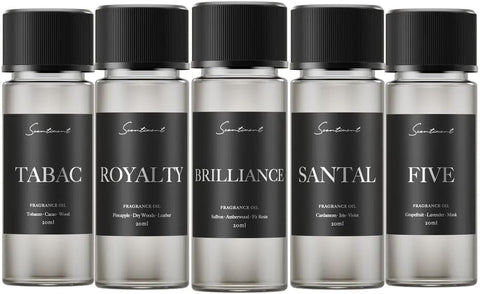 Scentiment Designer Diffuser Oils – Santal (Sandalwood), Tabac (Tobacco & Cacao), Brilliance (Saffron & Amber), Royalty (Pineapple & Leather), Five (Citrus & Musk) – 5 Pack, 0.68 fl oz (20 mL)