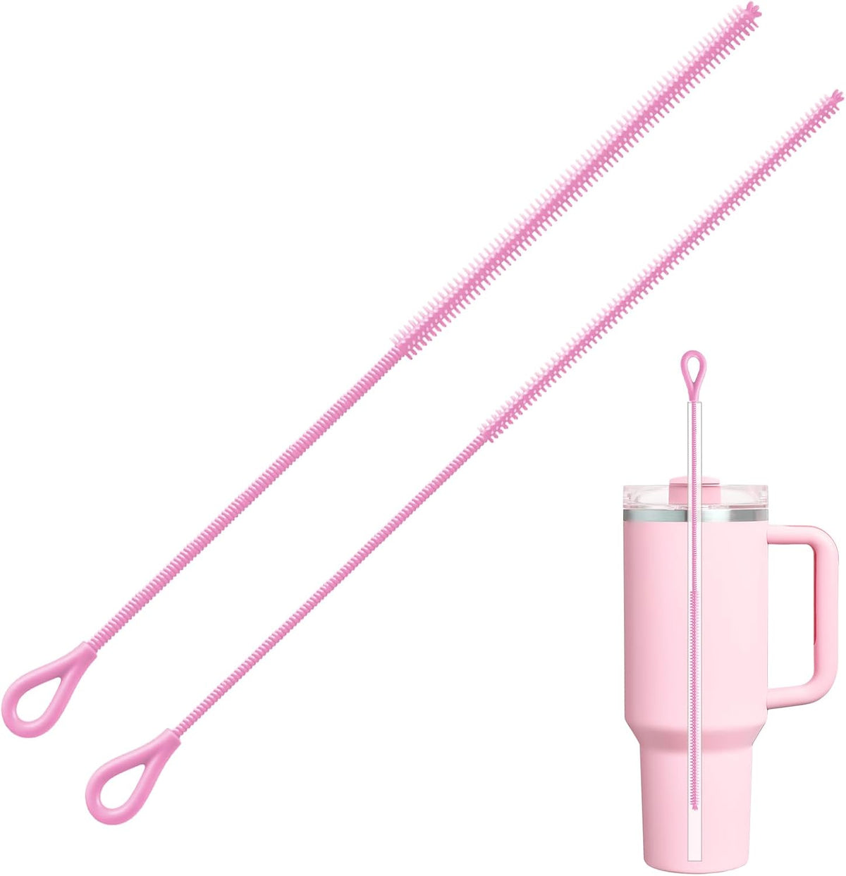 AONEZ Pink Silicone Straw Cleaner Brushes,2 Pack, 0.24" & 0.35" Sizes