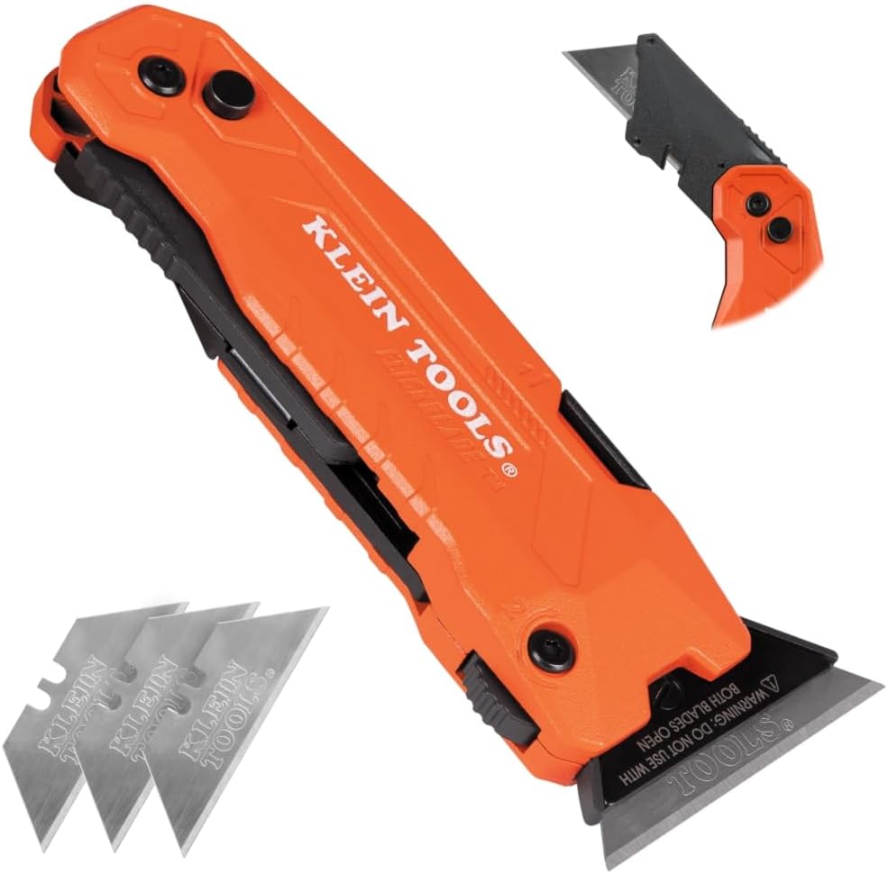 Klein Tools 44308BL Dual-Sided Blade Magazine, 10-Pack, Standard and Hook Blades, Quick-Release Magazine, Auto Reload, Universal Compatibility