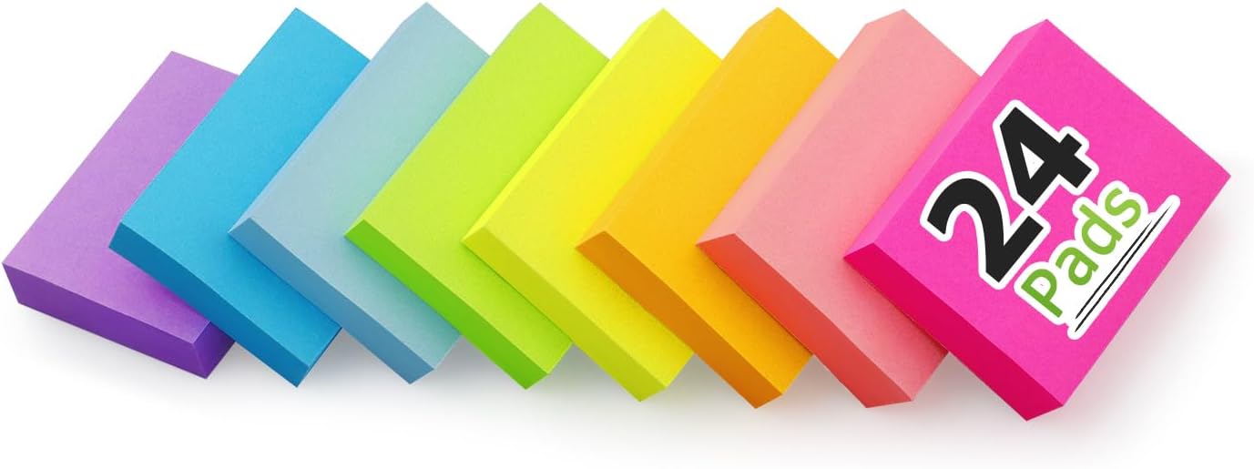 24 Pads Sticky Notes, 1.5x2 in, 8 Bright Colors, Total 1920 Sheets