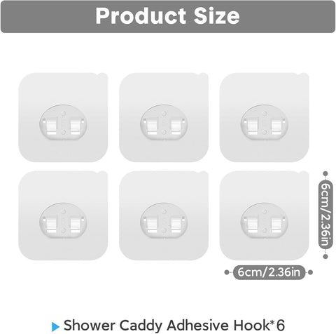6 Pack Shower Caddy Adhesive Replacement, Strong Adhesive Hooks for Shower Shelf, Waterproof Adhesive Hooks, No Drilling, for Bathroom Shelves, Kitchen Racks and Soap Holder