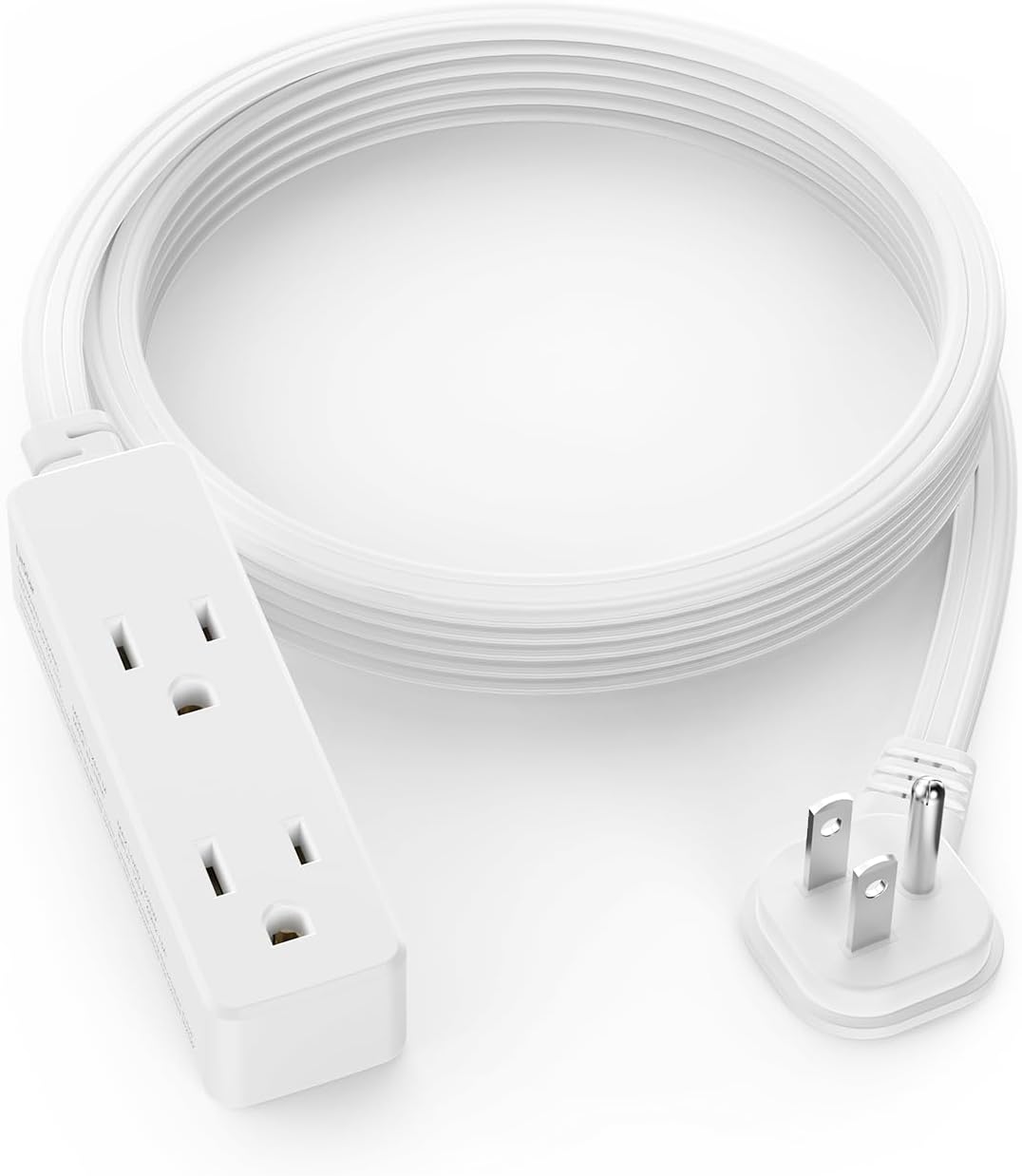 Flat Plug Extension Cord with 3 Outlets - 6 ft White Low Profile Indoor 3 Prong Grounded Power Strip for Home Office & Travel - 16/3 AWG, 13A/1625W