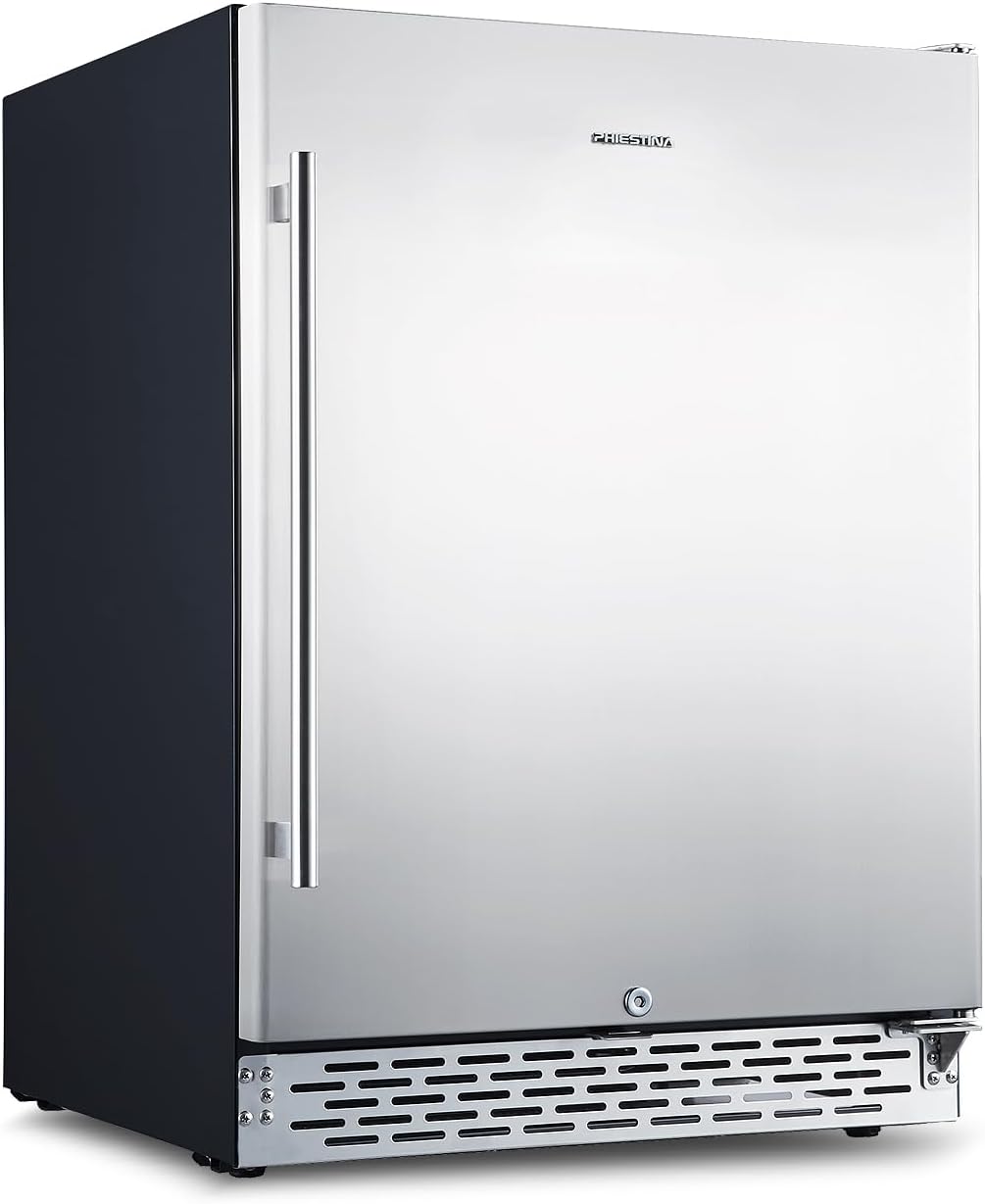 Phiestina 24 inch Indoor/Outdoor Beverage Refrigerator 175 Cans Built-in/Freestanding Beverage Fridge Cooler Lockable Stainless Steel Door Auto Defrost Quiet For Home/Commercial,6 Removable Shelves