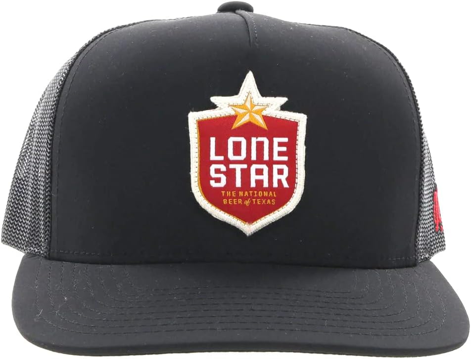 HOOEY Lone Star Beer Patch Trucker Hat for Men, Adjustable Snapback Mesh Baseball Cap, 5-Panel Western Work Hat
