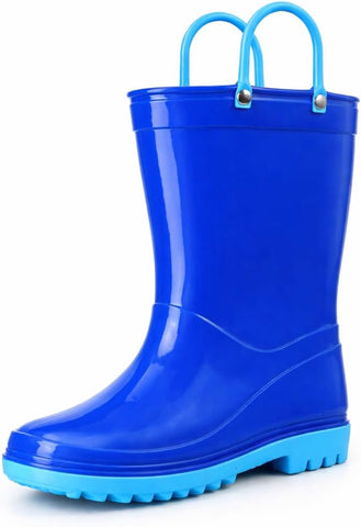 Puddle Play Toddler and Kids Waterproof PVC Rain Boots with Easy-On Handles – Lightweight Slip-Resistant Outdoor Boots for Boys and Girls