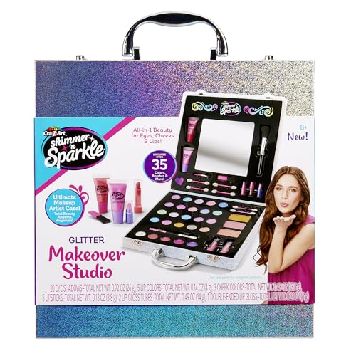 Shimmer 'n Sparkle Glitter Makeover Studio Beauty Kit – All-in-One Beauty for Eye, Cheeks and Lips for Ages 8 and Up