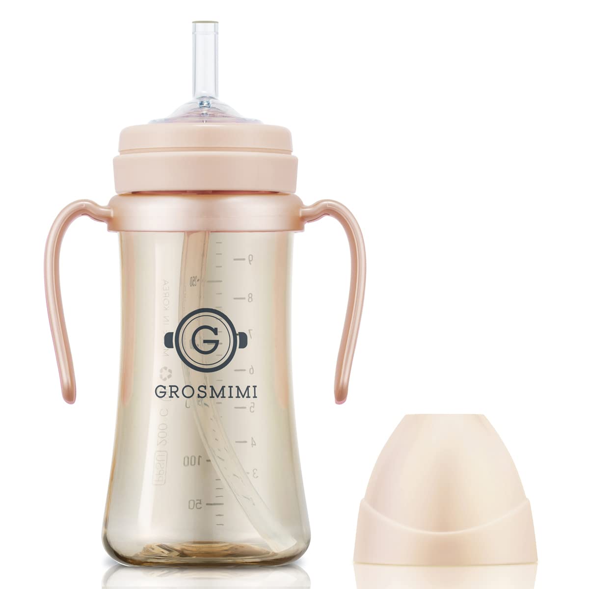 GROSMIMI PPSU Baby Straw Cup Stage 1, 6M+, Spill-Proof, 10oz (Peach)