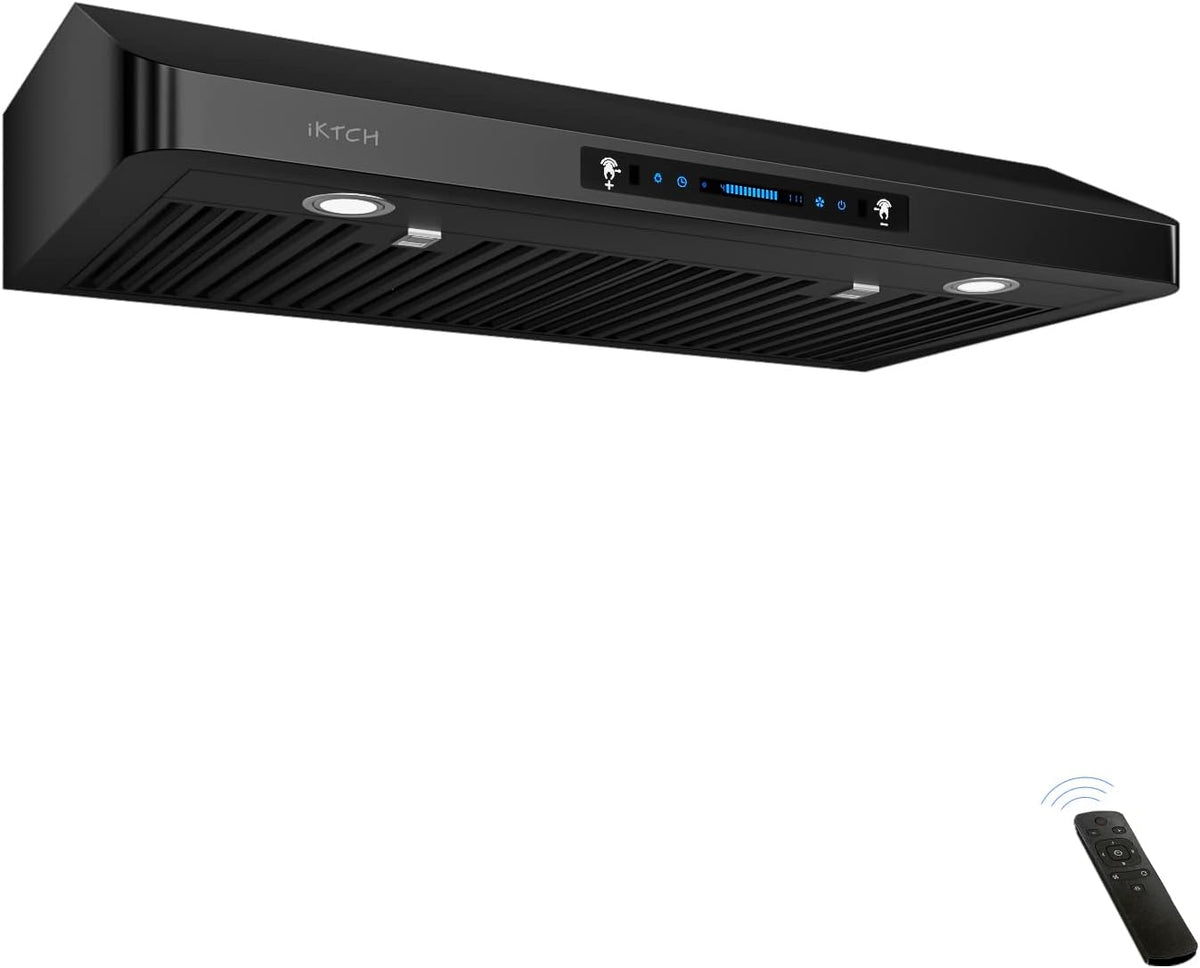 IKTCH 36 inch Range Hood 900 CFM, Black Under Cabinet Kitchen Vent Hood with 4 Speed ​​Gesture Sensing&Touch Control Panel