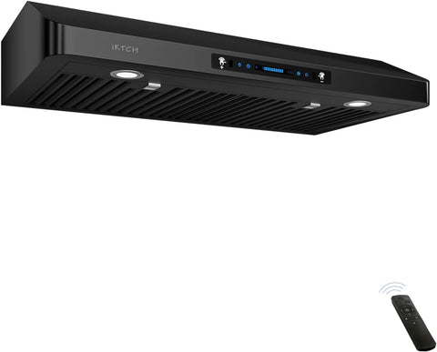 IKTCH 36 inch Range Hood 900 CFM, Black Under Cabinet Kitchen Vent Hood with 4 Speed ​​Gesture Sensing&Touch Control Panel