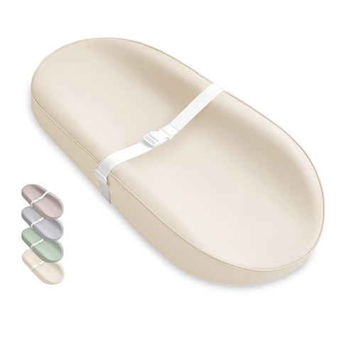 Blissful Diary Vegan Leather Baby Changing Pad with Waterproof & Wipe-Clean PU Cover, Avocado Size Cozy Diaper Changing Pad for Dresser and Table, Beige