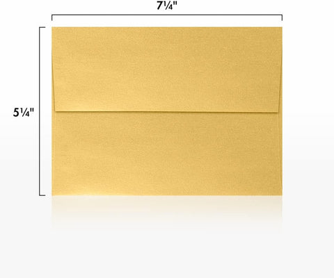 LUXPaper A7 Invitation Envelopes | Peel & Press | 5 1/4" x 7 1/4" | Gold Metallic | 80lb. Text | 50 Qty
