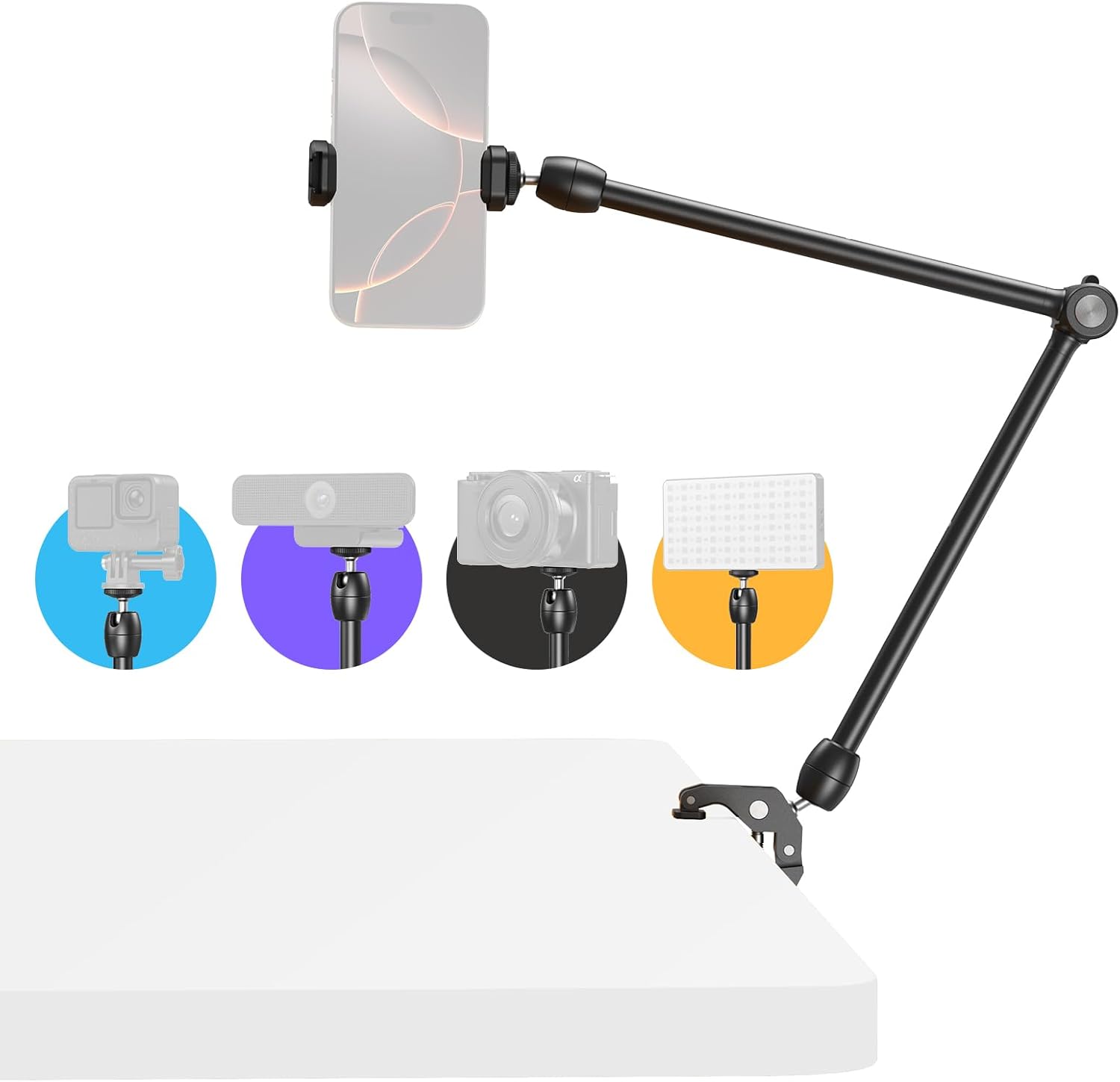 SMALLRIG Desktop Magic Arm Support with Super Clamp Kit, Phone Mount Clamp