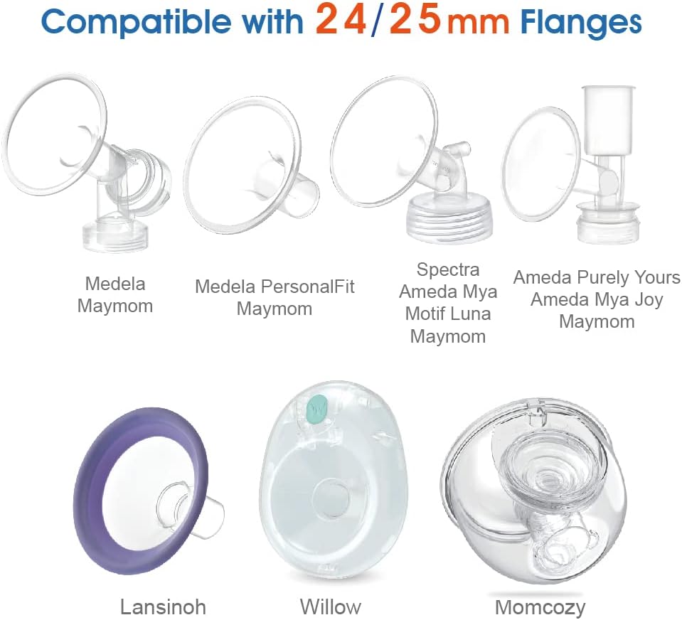 Maymom Flange Inserts 17 mm for Medela, Spectra 24 mm Shields/Flanges, Momcozy/Willow Wearable Cup. Compatible with Medela Freestyle, Harmony to Reduce 24mm Nipple Tunnel Down to 17 mm; 2pc/Each