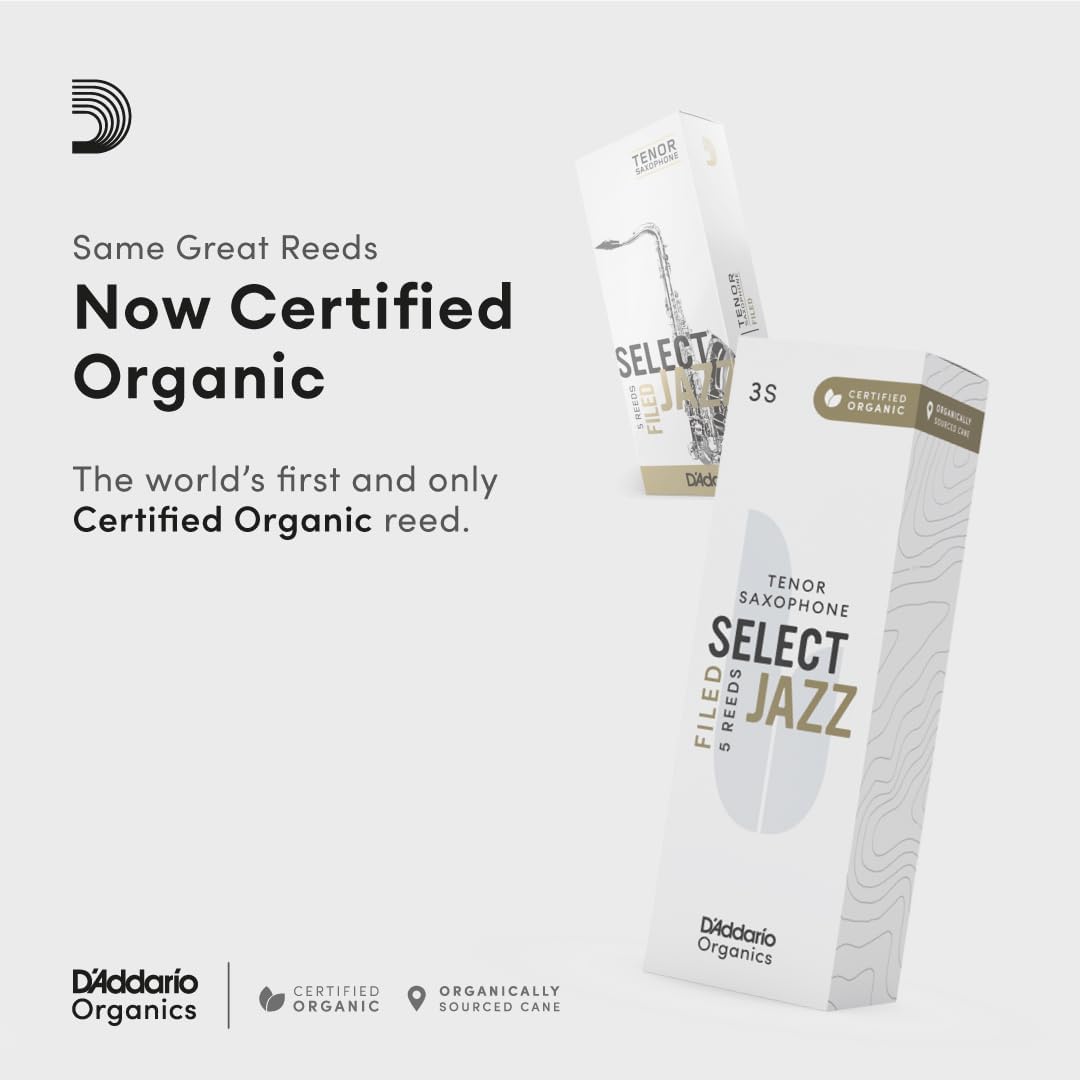 D'Addario Organic Select Jazz Filed Tenor Sax Reeds 2 Hard, 5-Pack
