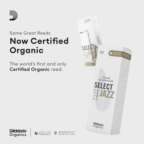 D'Addario Organic Select Jazz Filed Tenor Sax Reeds 2 Hard, 5-Pack