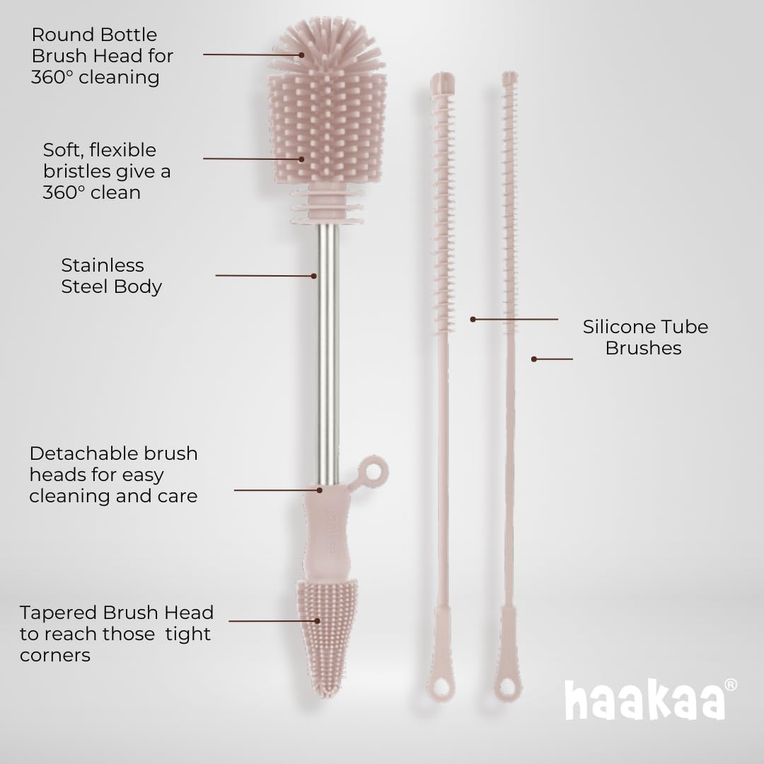 Haakaa Food-Grade Silicone Cleaning Brush Kit 3-Piece (Kit-Mist Blue)