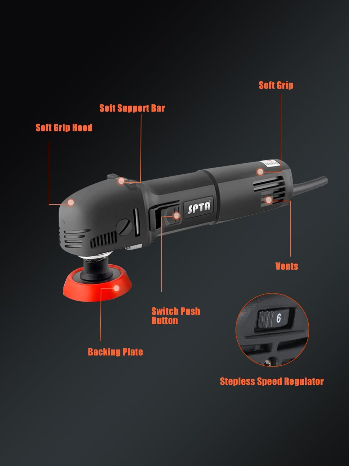 SPTA Mini Polishing Machine Buffer Rotary Polisher Auto Detailing Superpolish with 27Pcs Detail Polishing Pad Mix Size Kit Buffing Pad and 75mm ,100mm,140mm M14 Thread Extension shaft
