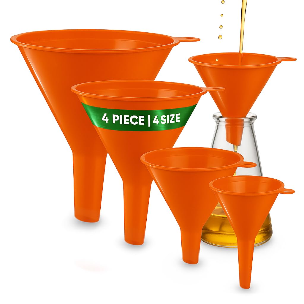 Oil Funnel Set - Plastic Funnels for Automotive & Kitchen