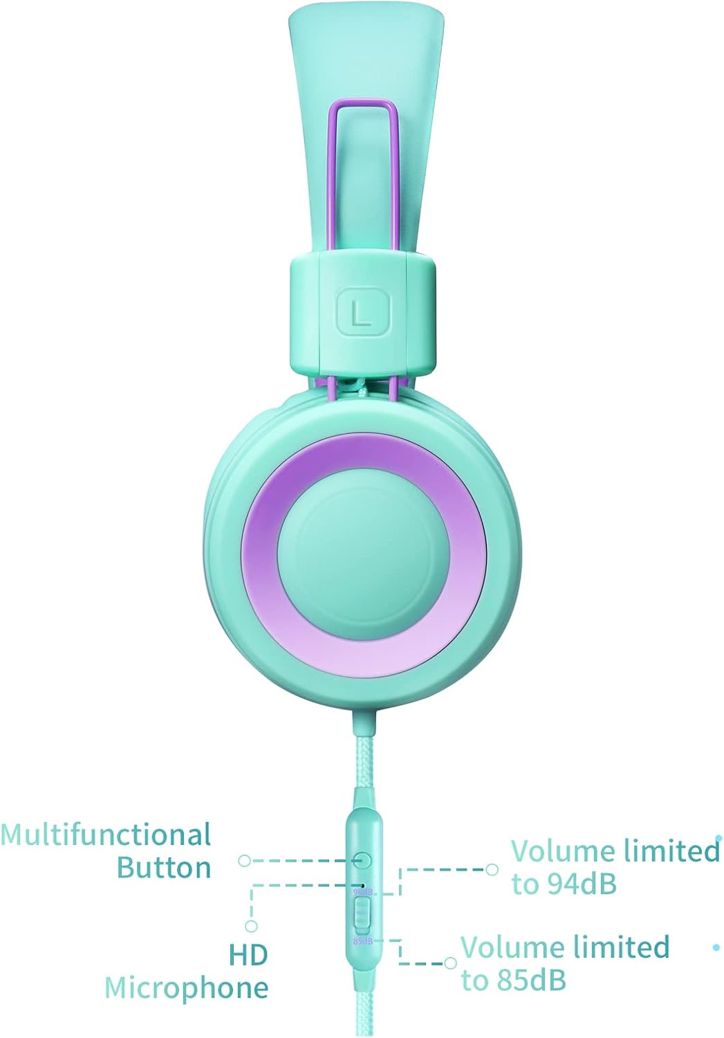 POWMEE P10 Kids Headphones with Microphone Stereo Headphones for Children Boys Girls,Adjustable 85dB/94dB Volume Control Foldable On-Ear Headphone with Microphone for School/PC/Cellphone(Green)