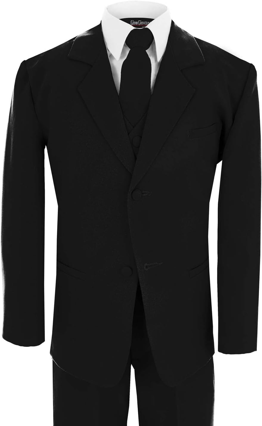 Boys 5 Piece Formal Suit Set with Shirt, Vest, Tie, and Pants, Baby to Teen