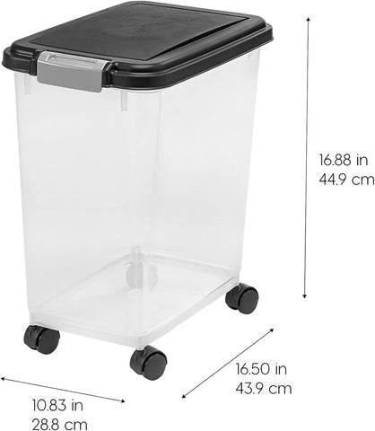 IRIS USA Airtight Pet Food Storage Rolling Container, 30 lb Capacity, Black