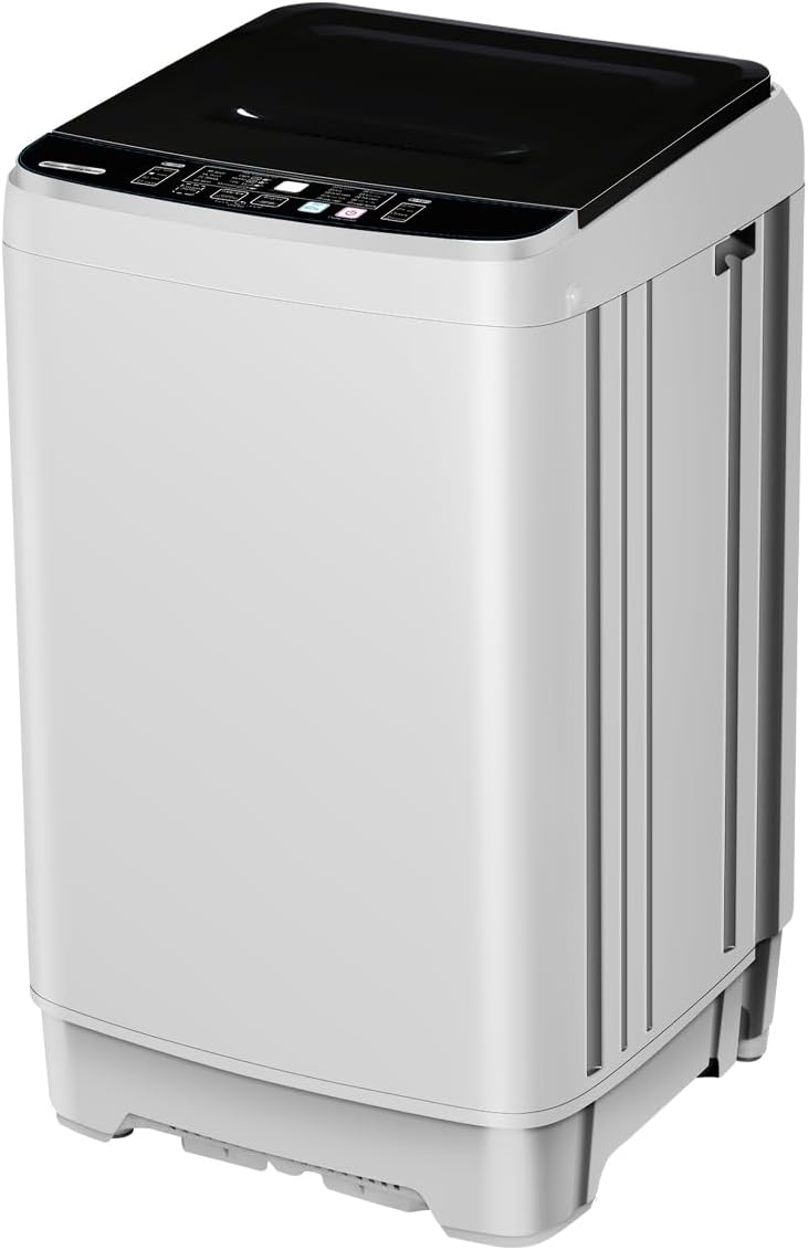 Anukis Fully Automatic Washing Machine, 13 lbs Capacity Top Load Washer with Drain Pump, 10 Wash Programs & 8 Water Levels, Household Laundry Washer, White and Gray